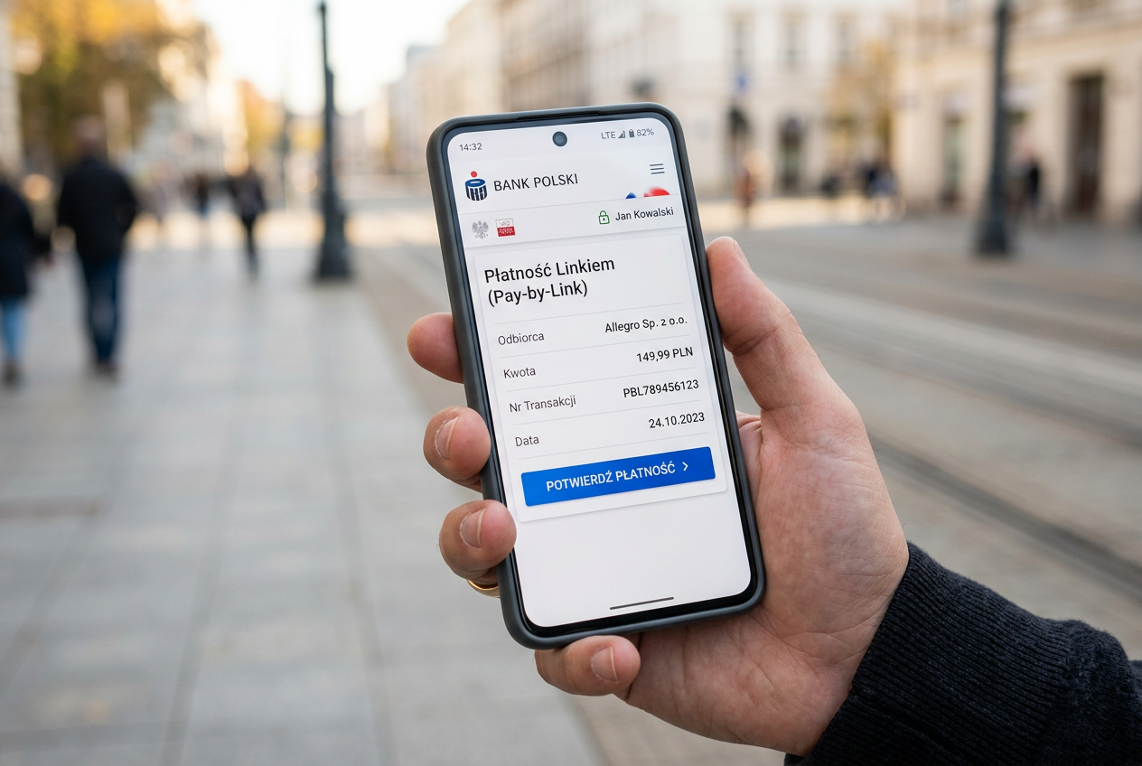 Mobilny interfejs płatności Przelewy24 w aplikacji bankowej